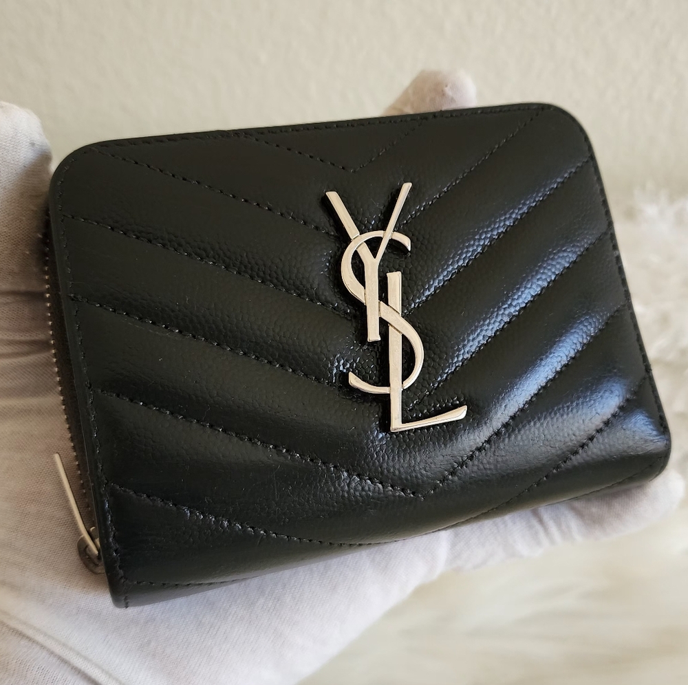 Saint Laurent Grain De Poudre Matalasse Monogram Compact Zip Around YSL Wallet
